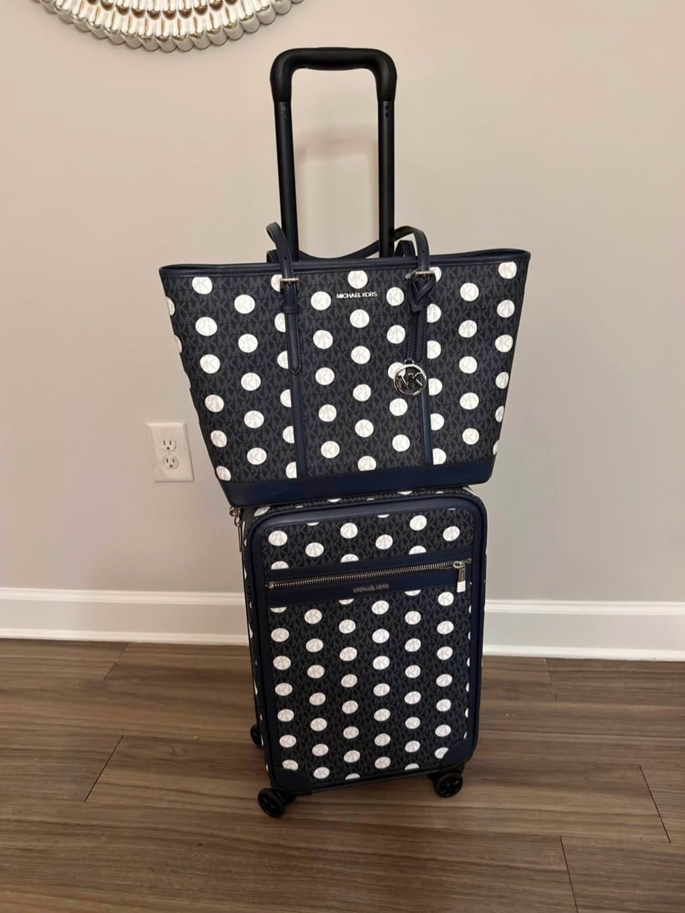 Michael Kors Navy and White Polka Dot Travel Tote & Carry-On Set